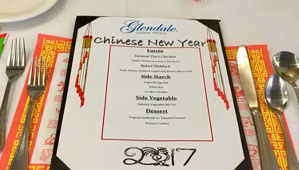 Photo of senior living food service chinese new year menu.