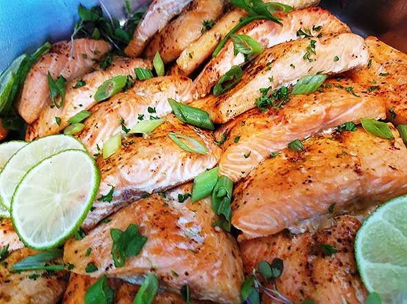 Photo of grilled salmon plate.